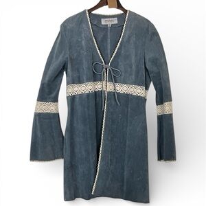 Vintage Wilsons Leather Suede Blue Tie-Front Jacket